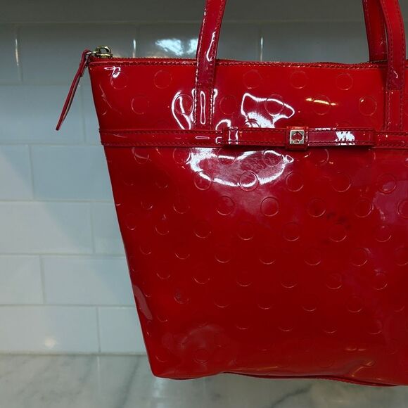 Kate Spade Bag Purse Handbag Leather Red Embossed Patent Tote Bag pocketbook - Picture 2 of 13